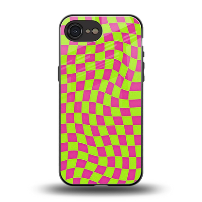 Trippy Green Pink Checkers back phone cover | glass case for iphone 17e