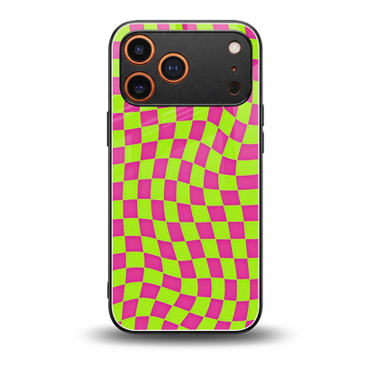 Trippy Green Pink Checkers back phone cover | glass case for iphone 17 pro
