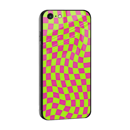 Trippy Green Pink Checkers sleek iphone 6 cover with tempered glass back and TPU edges