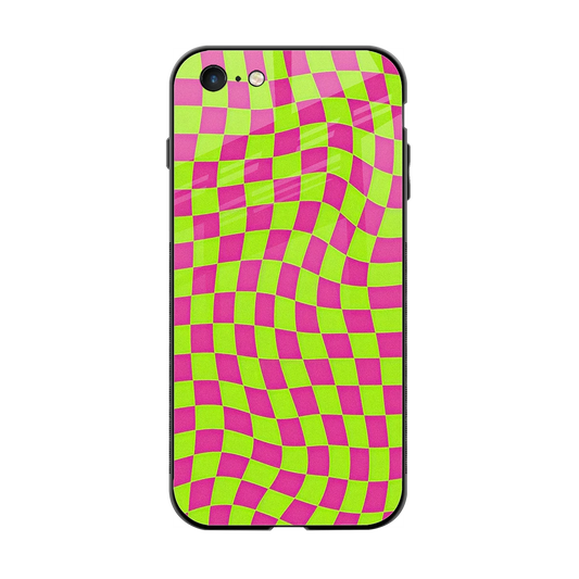 Trippy Green Pink Checkers back phone cover | glass case for iphone 6s