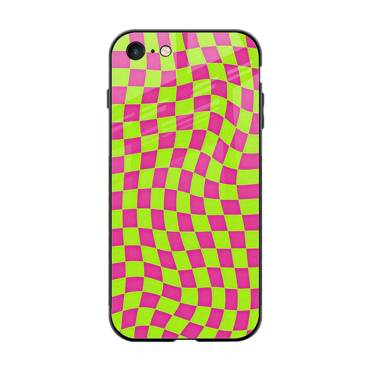 Trippy Green Pink Checkers back phone cover | glass case for iphone 7