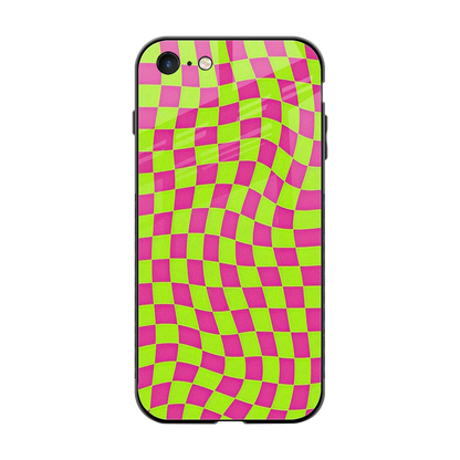 Trippy Green Pink Checkers back phone cover | glass case for iphone 7