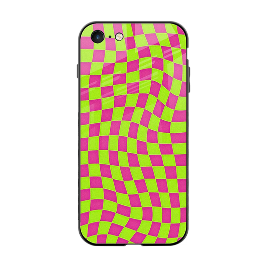 Trippy Green Pink Checkers back phone cover | glass case for iphone 7