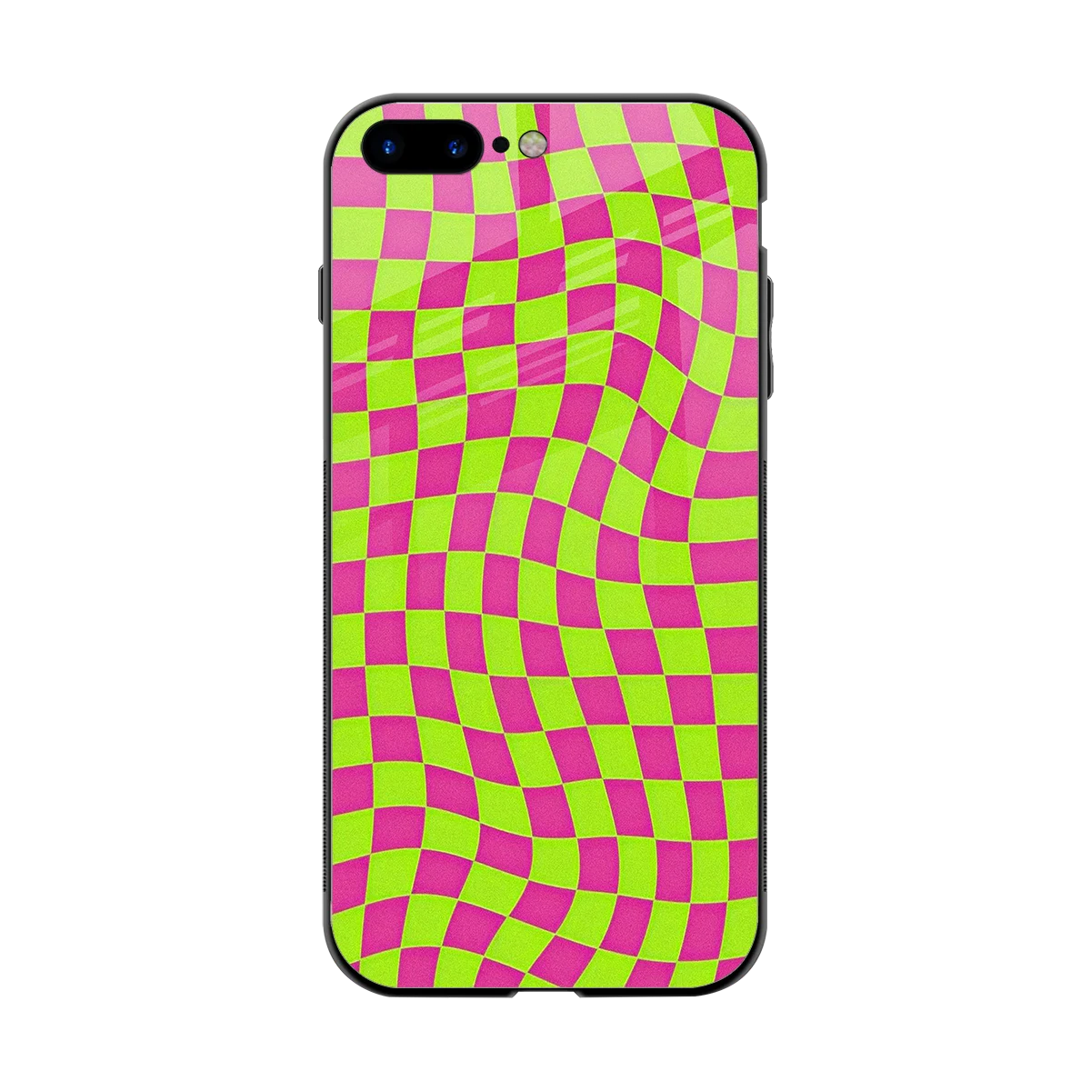 Trippy Green Pink Checkers back phone cover | glass case for iphone 8 plus