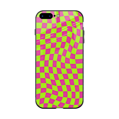 Trippy Green Pink Checkers back phone cover | glass case for iphone 8 plus