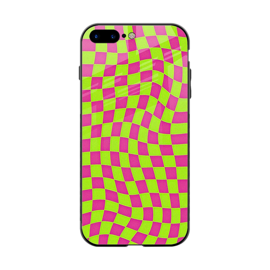 Trippy Green Pink Checkers back phone cover | glass case for iphone 8 plus