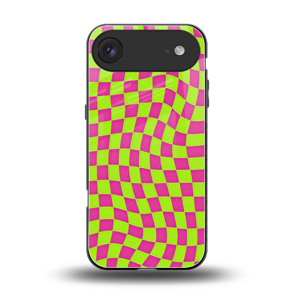 Trippy Green Pink Checkers back phone cover | glass case for iphone air