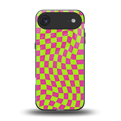 Trippy Green Pink Checkers back phone cover | glass case for iphone air