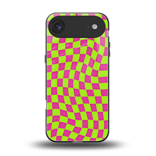 Trippy Green Pink Checkers back phone cover | glass case for iphone air