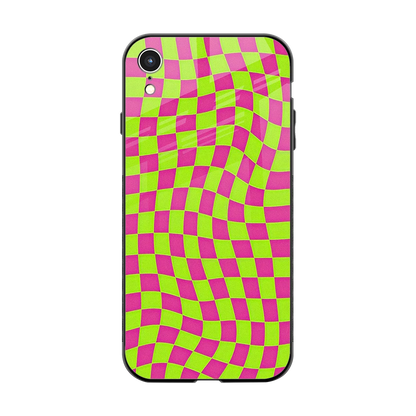 Trippy Green Pink Checkers back phone cover | glass case for iphone xr