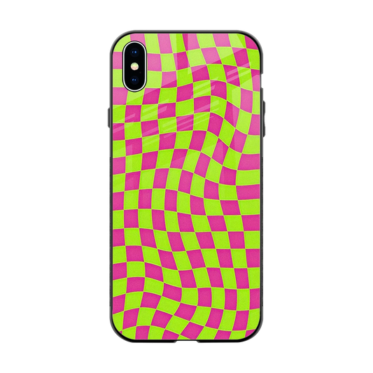 Trippy Green Pink Checkers back phone cover | glass case for iphone xs max