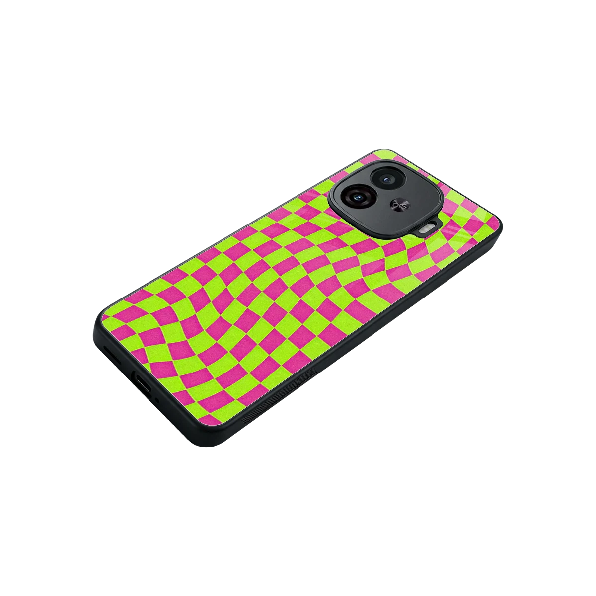Trippy Green Pink Checkers stylish phone case for iqoo neo 10r 5g | glossy glass and slim fit
