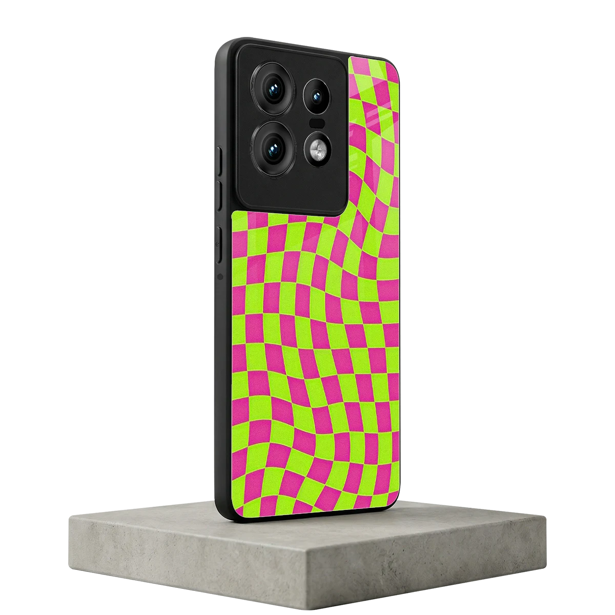 Trippy Green Pink Checkers motorola edge 50 pro mobile cover | shockproof glass phone case