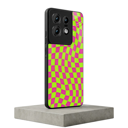 Trippy Green Pink Checkers motorola edge 50 pro mobile cover | shockproof glass phone case
