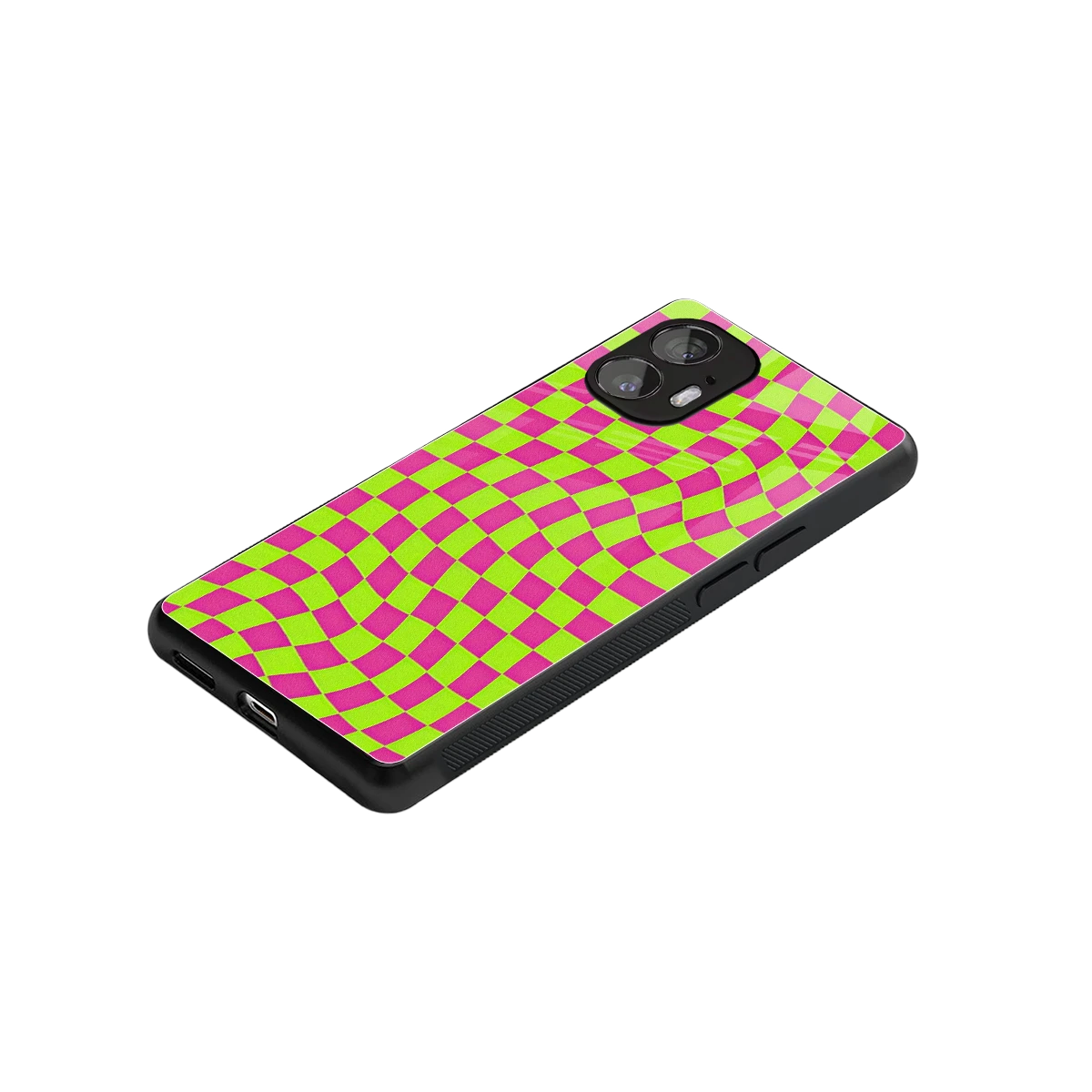 Trippy Green Pink Checkers stylish phone case for nothing phone 2 | glossy glass and slim fit