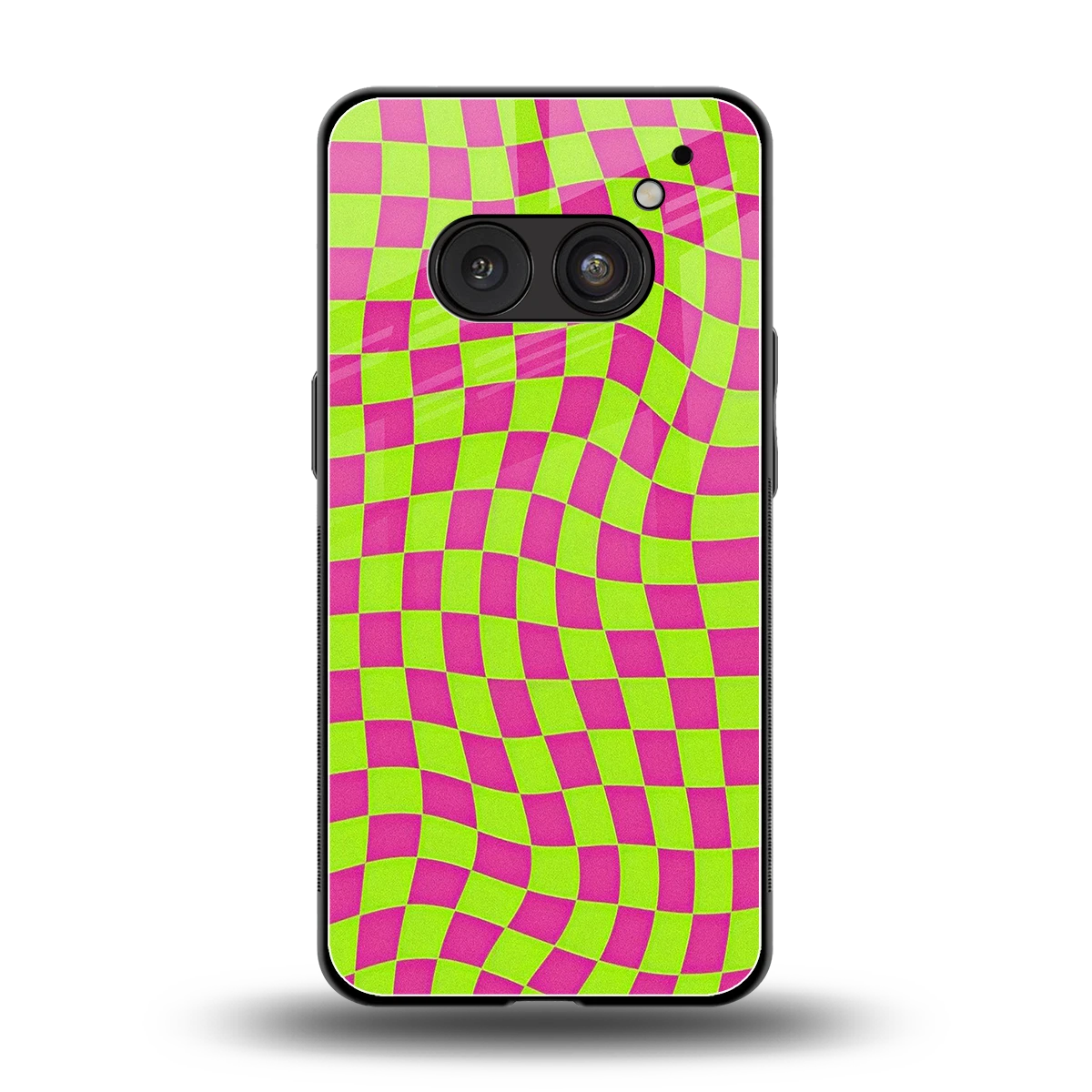 Trippy Green Pink Checkers back phone cover | glass case for nothing phone 2a