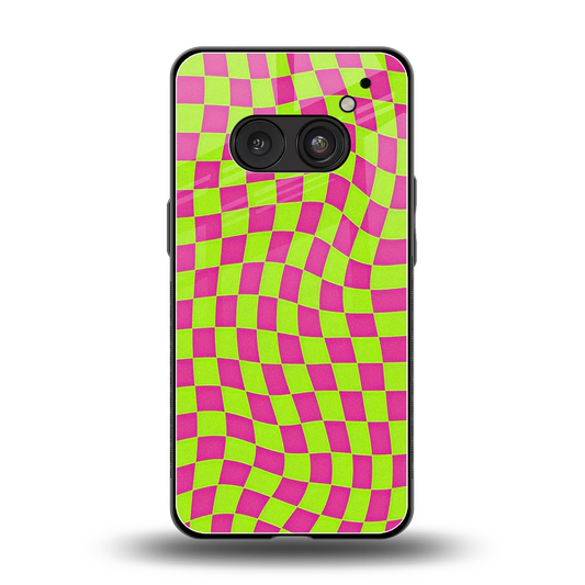 Trippy Green Pink Checkers back phone cover | glass case for nothing phone 2a