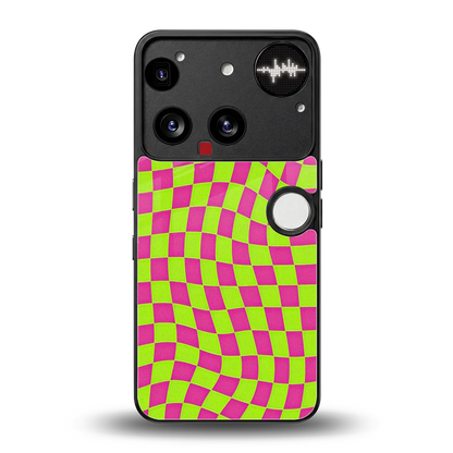Trippy Green Pink Checkers back phone cover | glass case for nothing phone 3