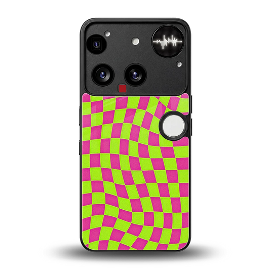 Trippy Green Pink Checkers back phone cover | glass case for nothing phone 3