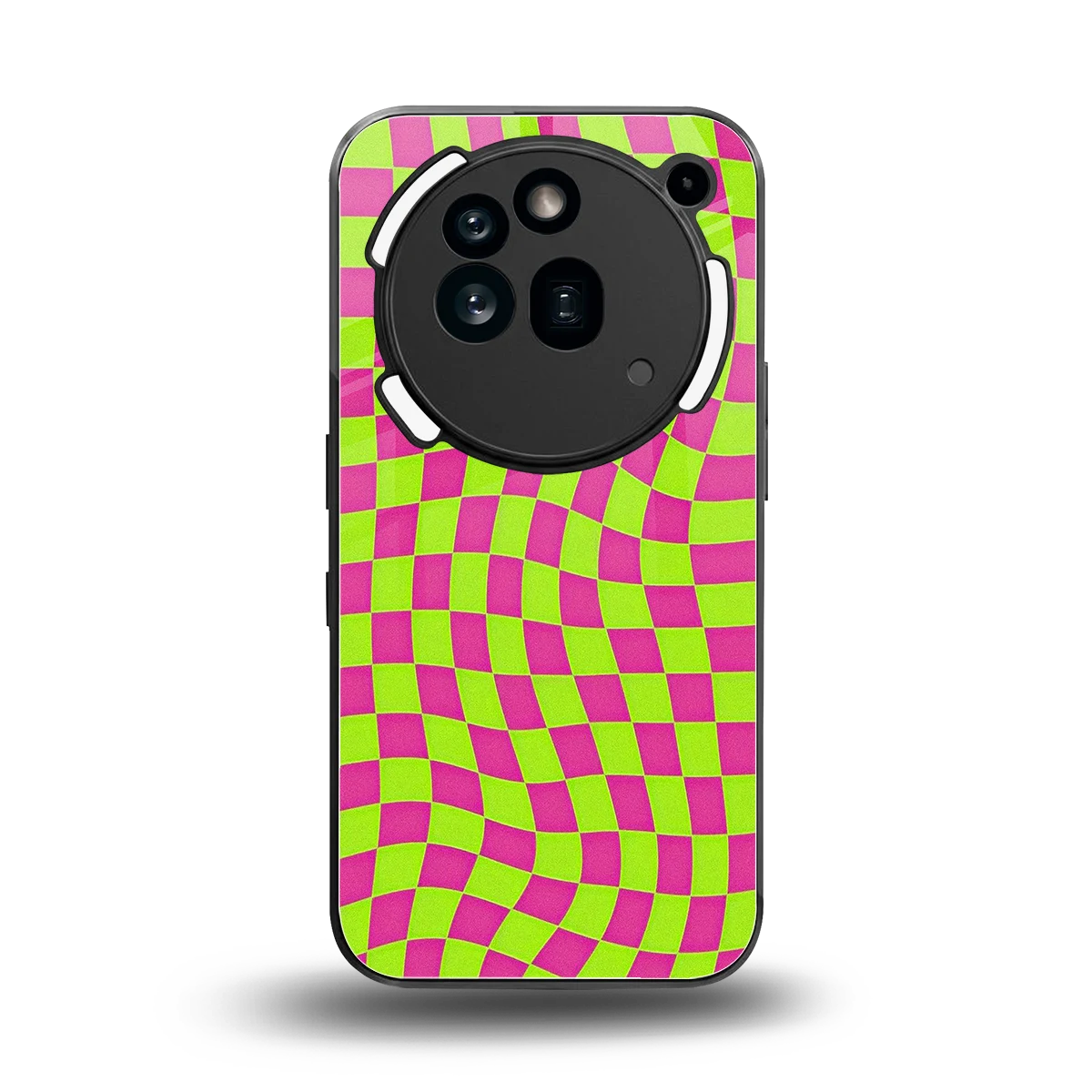 Trippy Green Pink Checkers back phone cover | glass case for nothing phone 3a pro