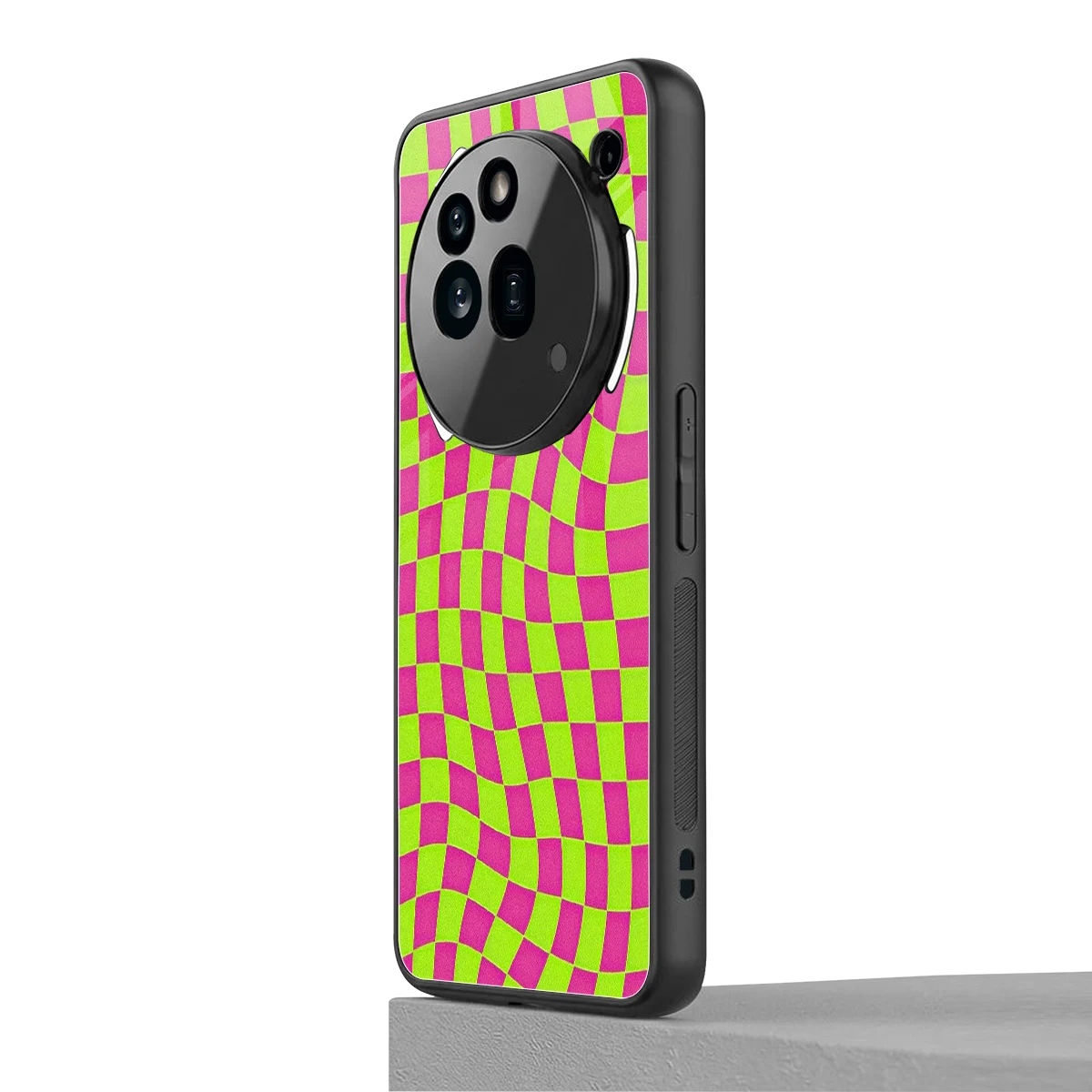 Trippy Green Pink Checkers nothing phone 3a pro mobile cover | shockproof glass phone case