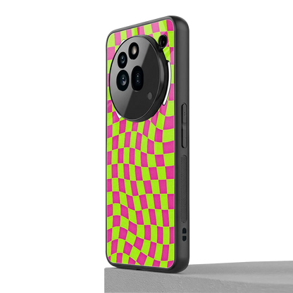 Trippy Green Pink Checkers nothing phone 3a pro mobile cover | shockproof glass phone case