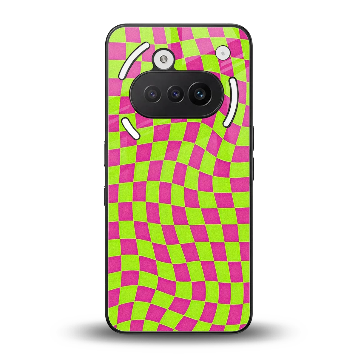 Trippy Green Pink Checkers back phone cover | glass case for nothing phone 3a