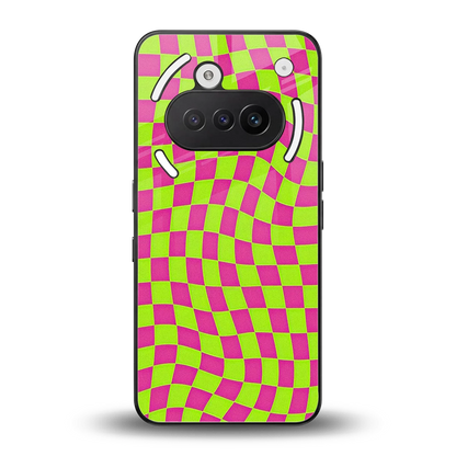 Trippy Green Pink Checkers back phone cover | glass case for nothing phone 3a