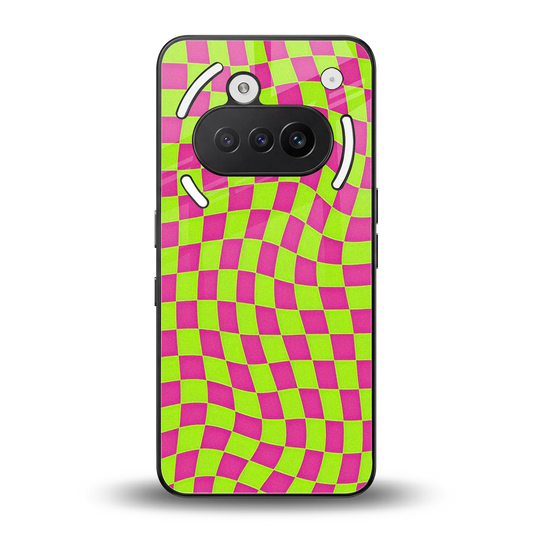 Trippy Green Pink Checkers back phone cover | glass case for nothing phone 3a