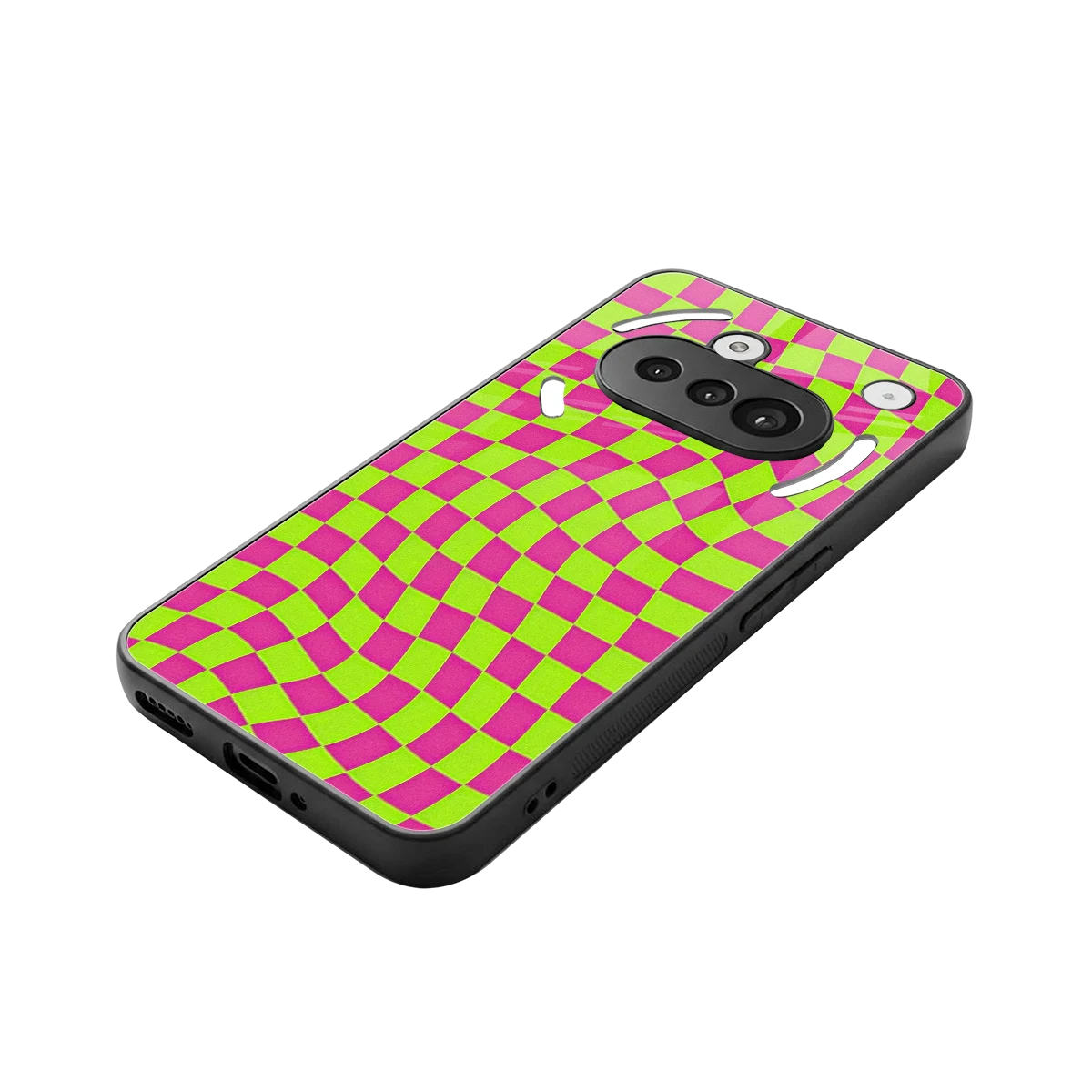 Trippy Green Pink Checkers stylish phone case for nothing phone 3a | glossy glass and slim fit
