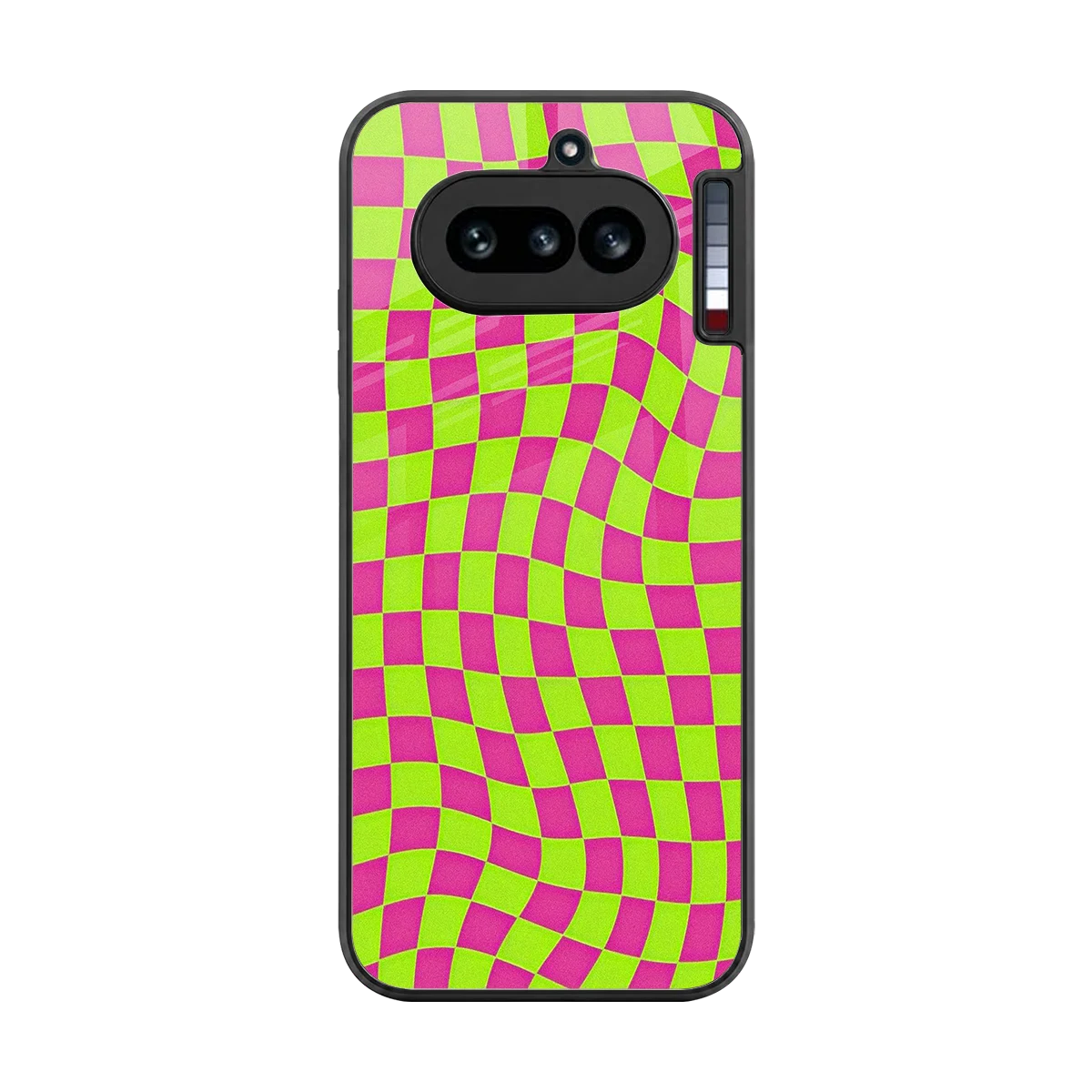 Trippy Green Pink Checkers back phone cover | glass case for nothing phone 4a