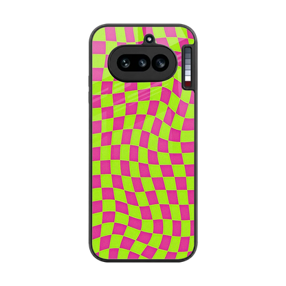 Trippy Green Pink Checkers back phone cover | glass case for nothing phone 4a