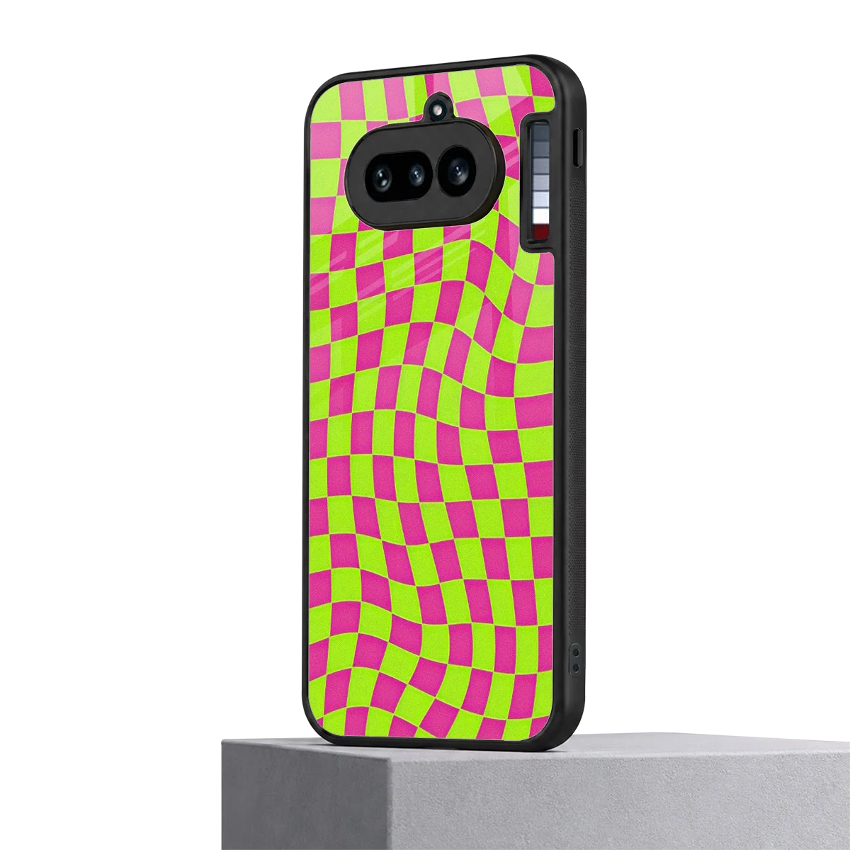 Trippy Green Pink Checkers nothing phone 4a mobile cover | shockproof glass phone case