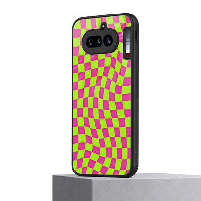 Trippy Green Pink Checkers nothing phone 4a mobile cover | shockproof glass phone case