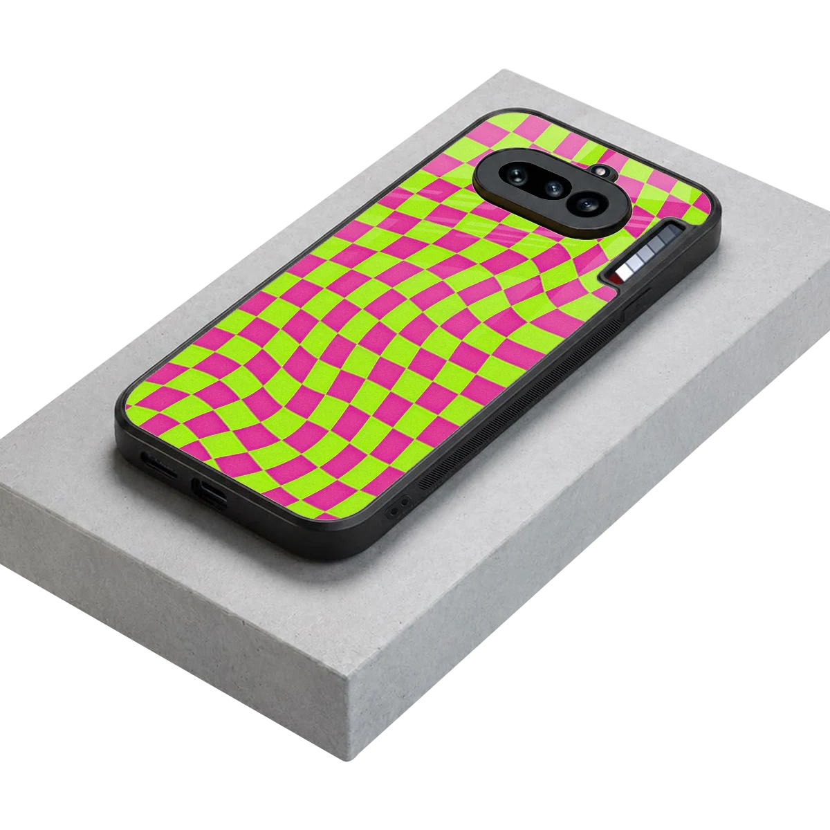 Trippy Green Pink Checkers stylish phone case for nothing phone 4a | glossy glass and slim fit