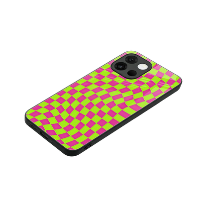 Trippy Green Pink Checkers stylish phone case for oneplus 13s | glossy glass and slim fit