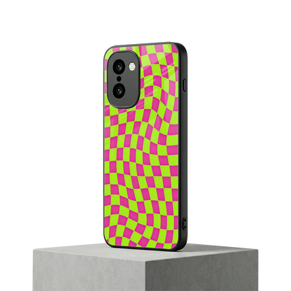 Trippy Green Pink Checkers oneplus 15r mobile cover | shockproof glass phone case