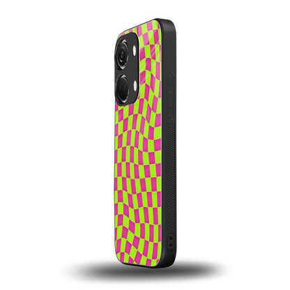 Trippy Green Pink Checkers oneplus nord 3 mobile cover | shockproof glass phone case