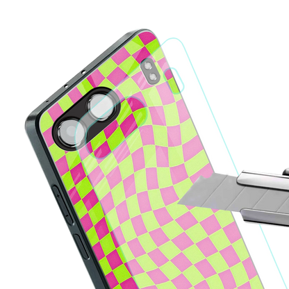 Trippy Green Pink Checkers stylish phone case for oneplus nord 4 | glossy glass and slim fit
