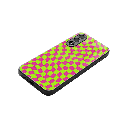 Trippy Green Pink Checkers stylish phone case for oneplus nord 5 | glossy glass and slim fit