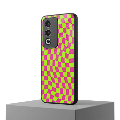 Trippy Green Pink Checkers oppo a3 pro mobile cover | shockproof glass phone case
