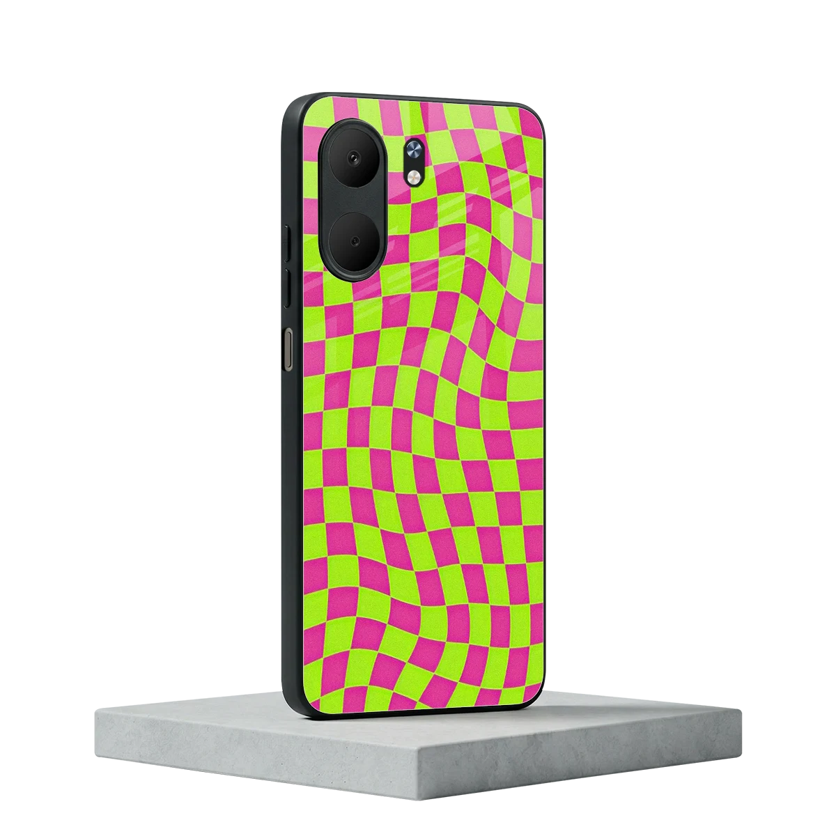 Trippy Green Pink Checkers oppo a5x 5g mobile cover | shockproof glass phone case