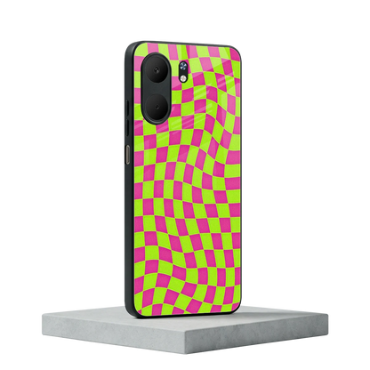 Trippy Green Pink Checkers oppo a5x 5g mobile cover | shockproof glass phone case