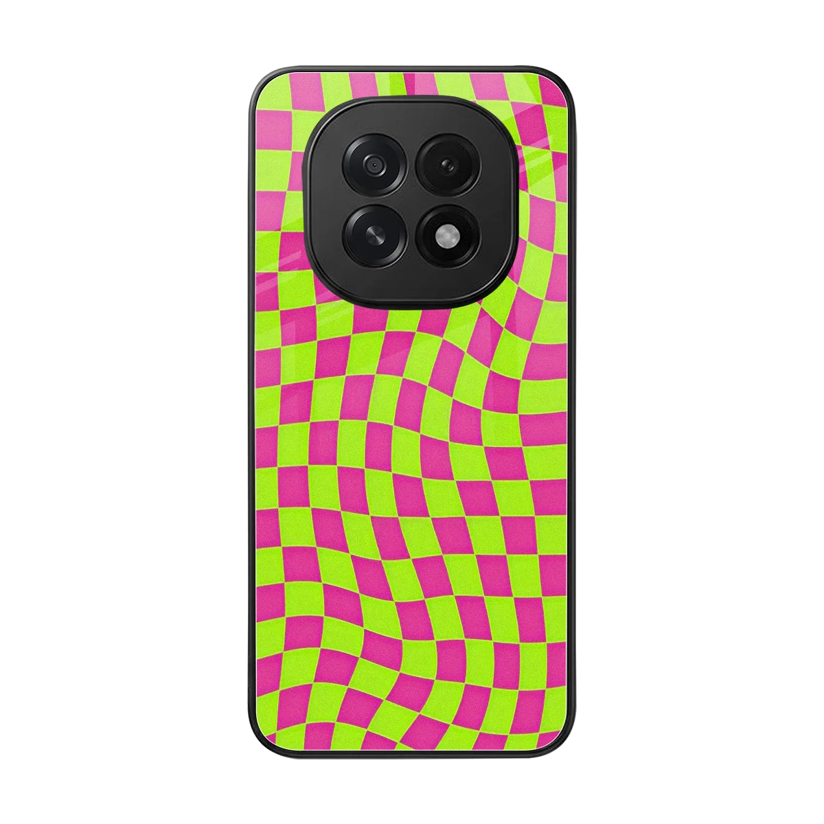Trippy Green Pink Checkers back phone cover | glass case for oppo f29 5g