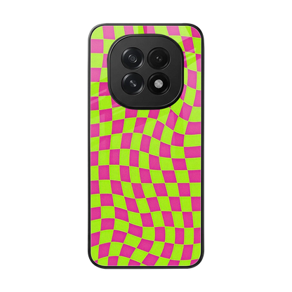Trippy Green Pink Checkers back phone cover | glass case for oppo f29 5g