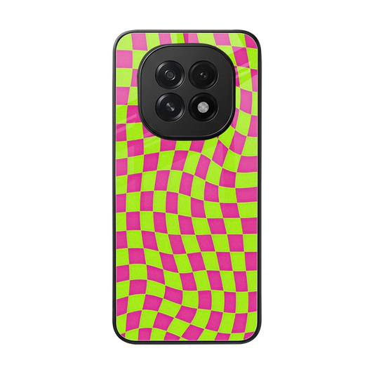 Trippy Green Pink Checkers back phone cover | glass case for oppo f29 5g