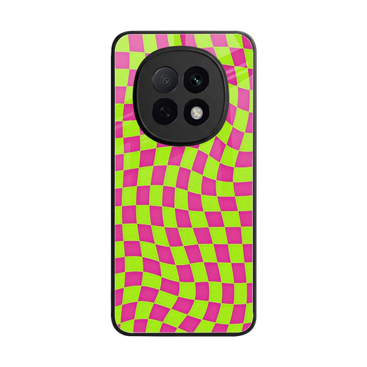 Trippy Green Pink Checkers back phone cover | glass case for oppo f29 pro 5g