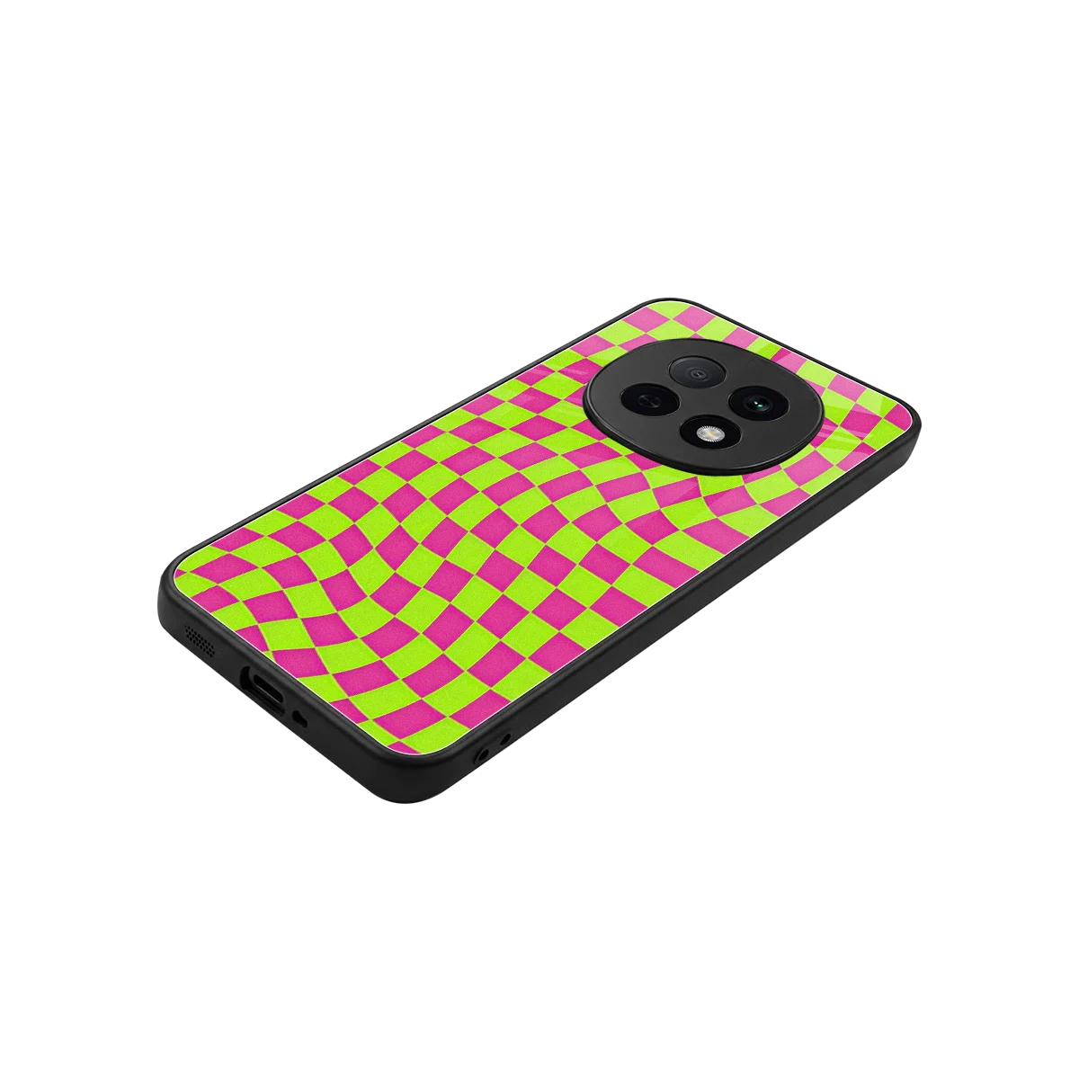 Trippy Green Pink Checkers stylish phone case for oppo f29 pro 5g | glossy glass and slim fit