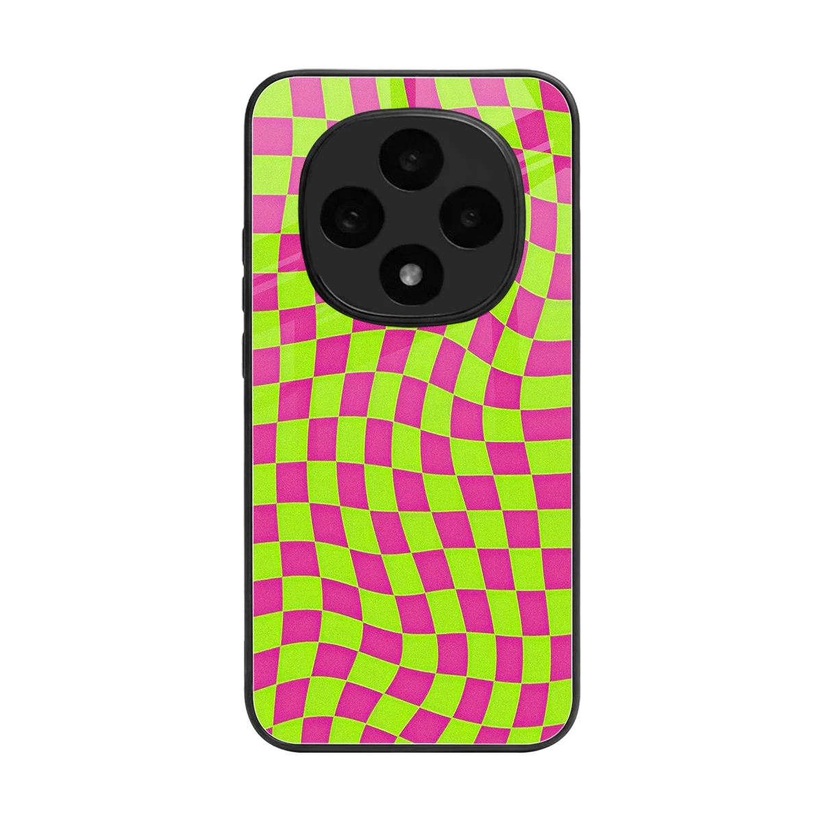 Trippy Green Pink Checkers back phone cover | glass case for oppo f31 pro 5g