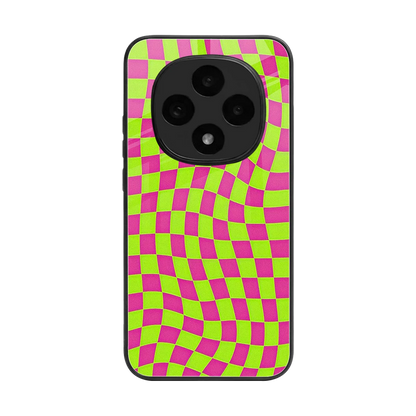 Trippy Green Pink Checkers back phone cover | glass case for oppo f31 pro 5g